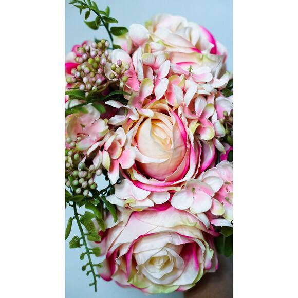 Mauve Cream-colored Artifical Rose Hydrangea Berry Bouquet 10" - Picture 4 of 5